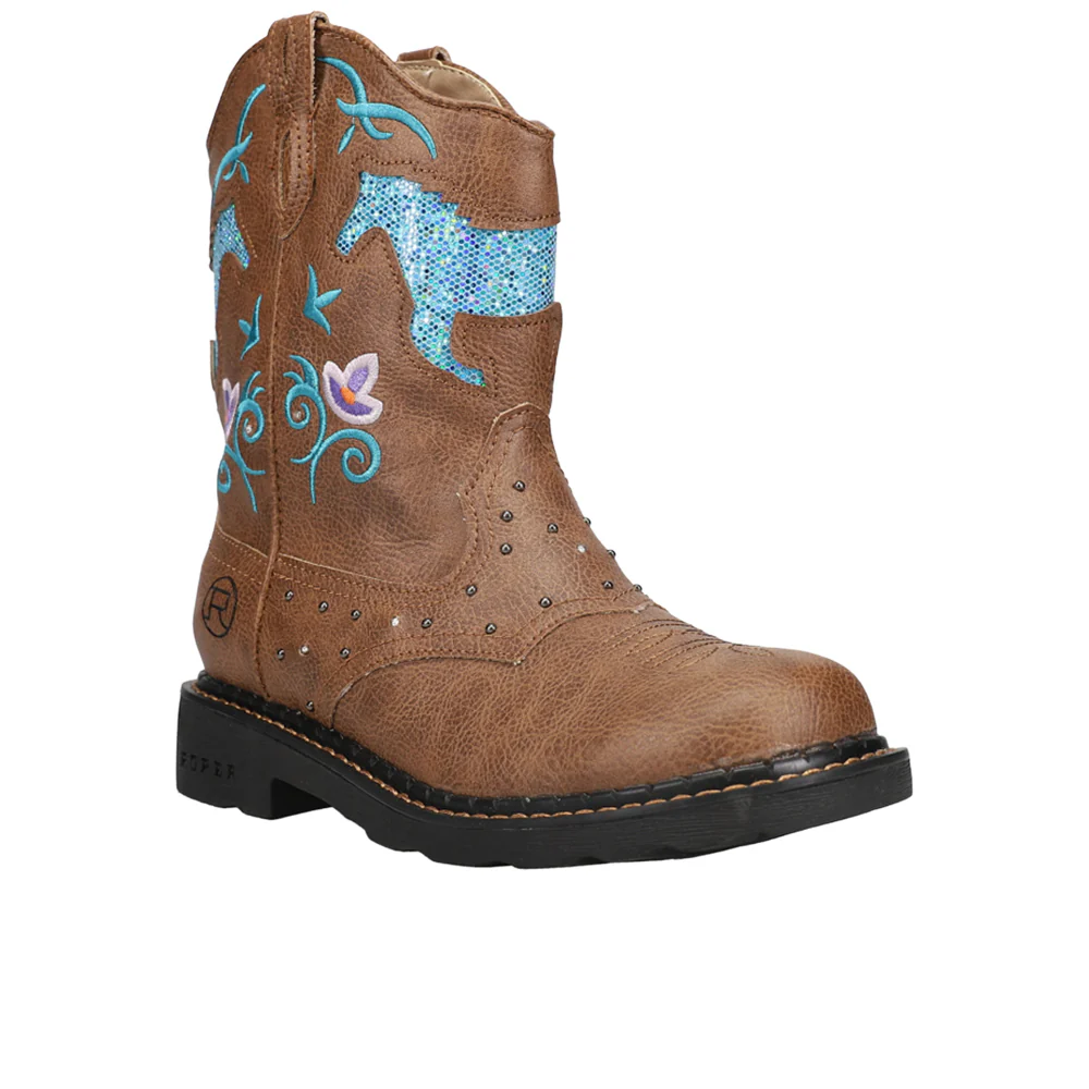 Glitter Horse Round Toe Cowboy Boots (Little Kid-Big Kid) - Image 2
