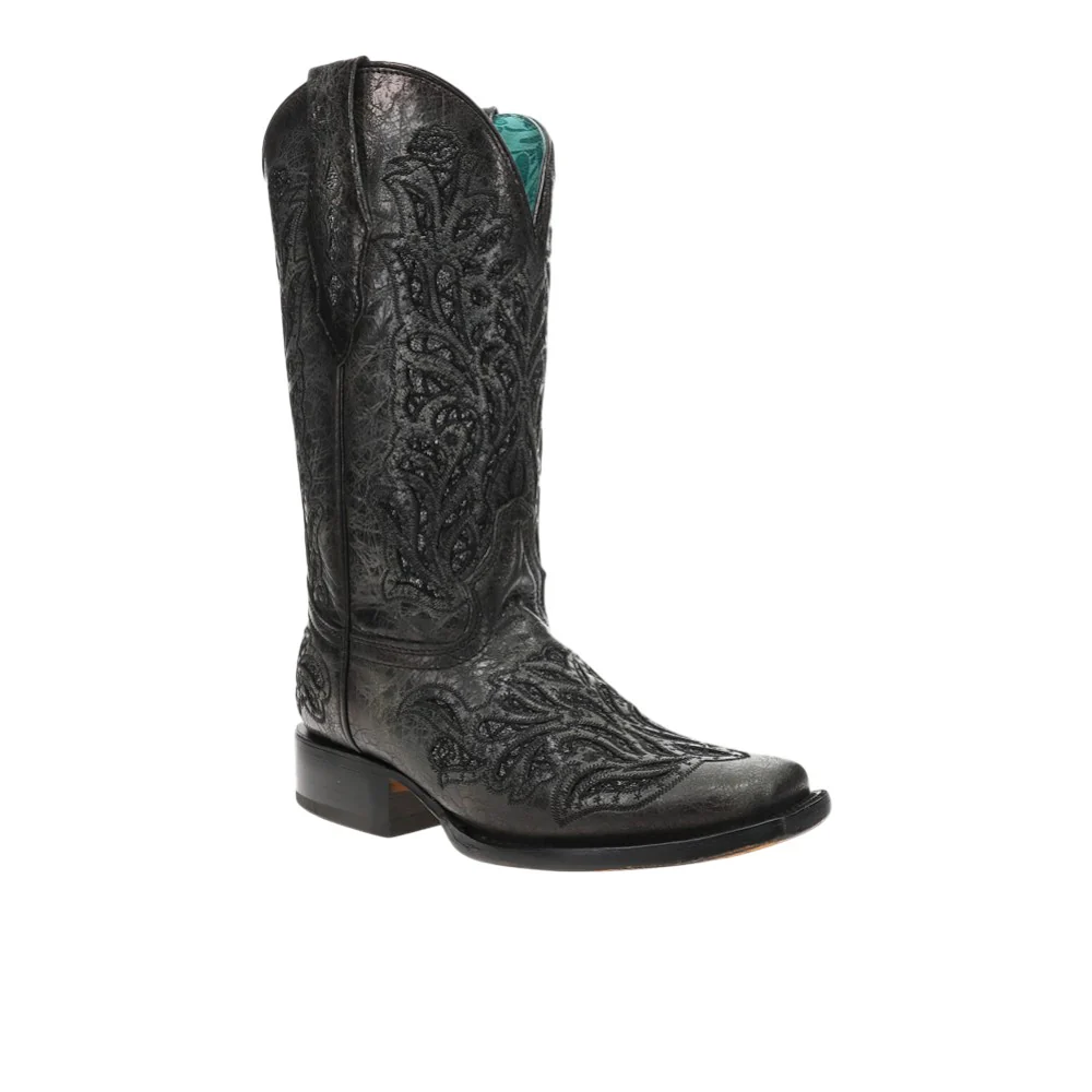 Glitter Inlay Embroidered Square Toe Cowboy Boots - Image 2
