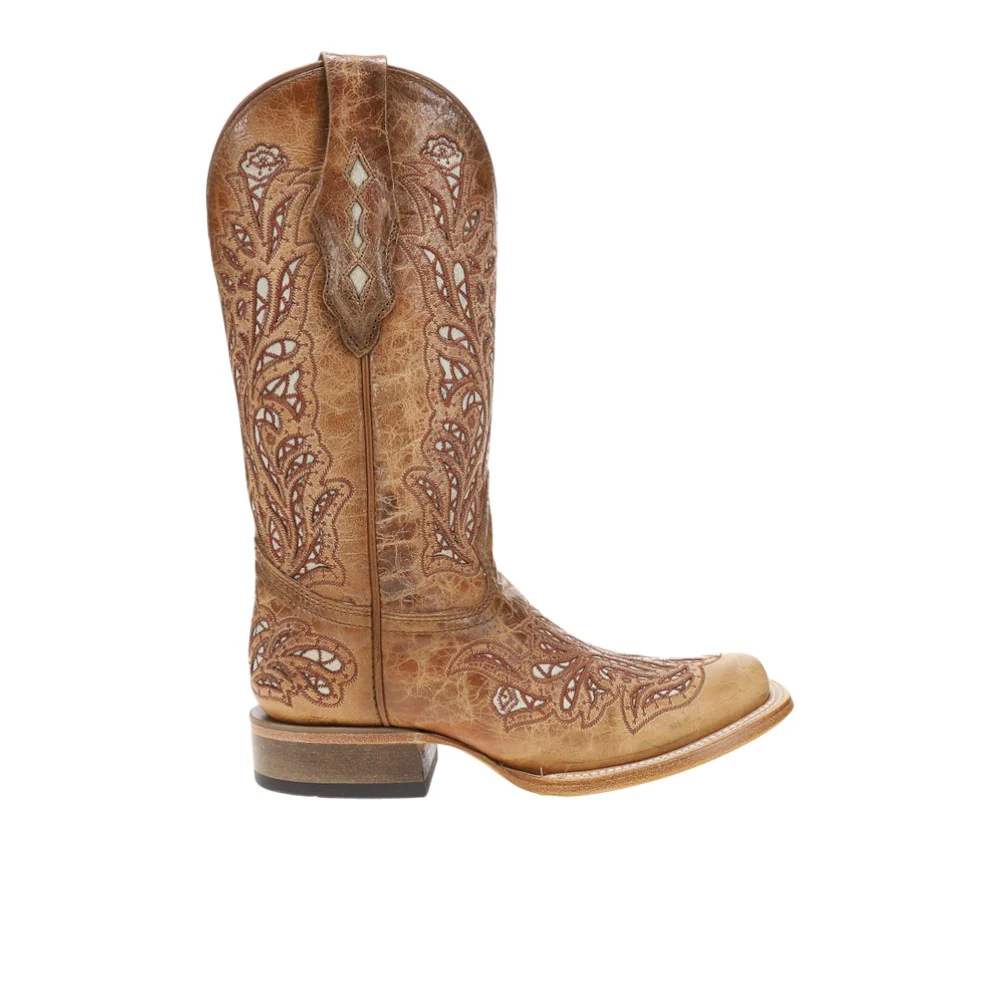 Glitter Inlay Embroidered Square Toe Cowboy Boots