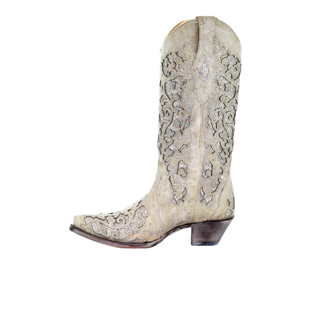 Glitter Tooled-Inlay Snip Toe Pull On Cowboy Boots - Image 4