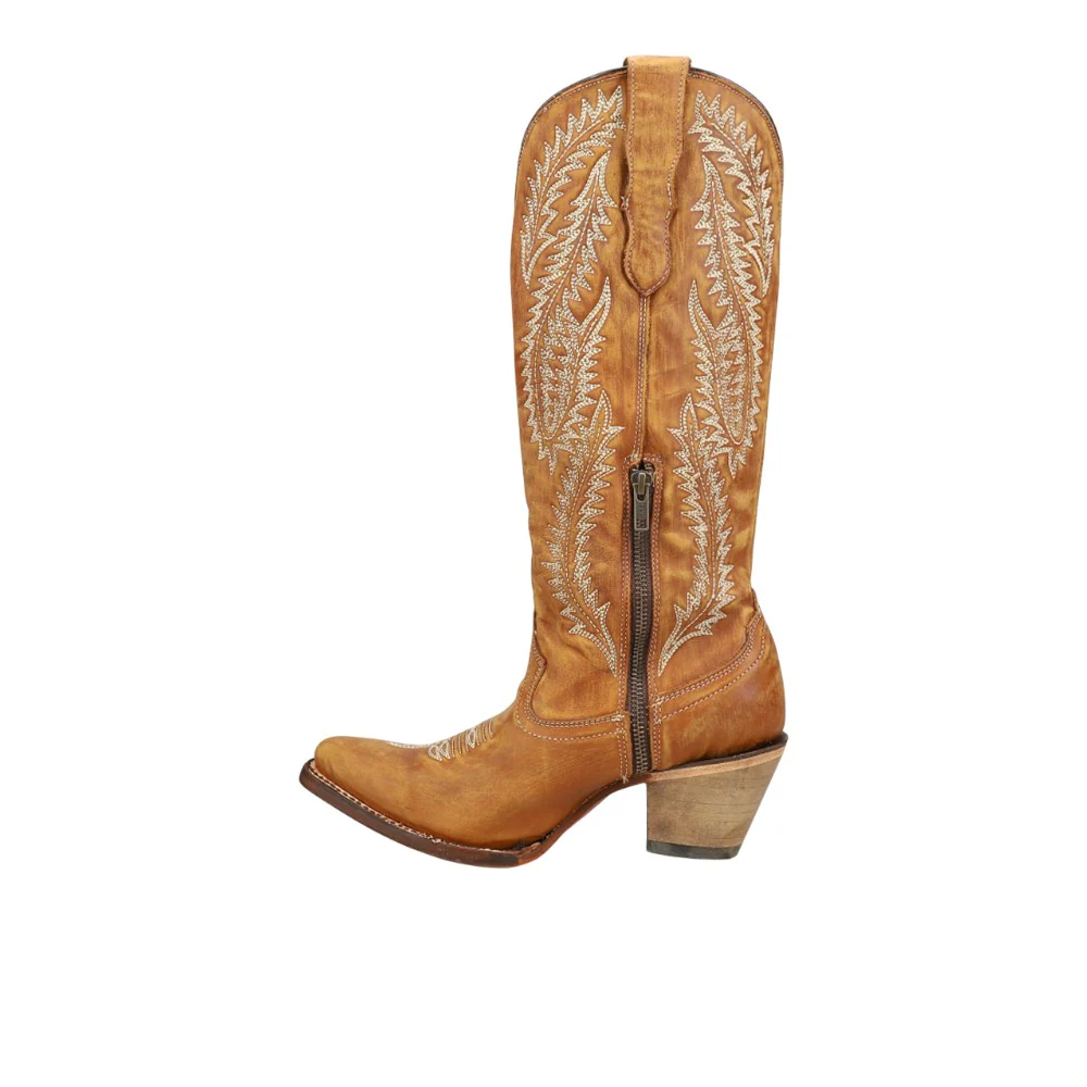 Gold Embroidery Round Toe Pull On Cowboy Boots - Image 3