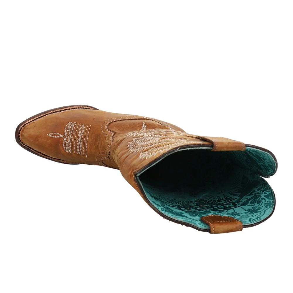 Gold Embroidery Round Toe Pull On Cowboy Boots - Image 4