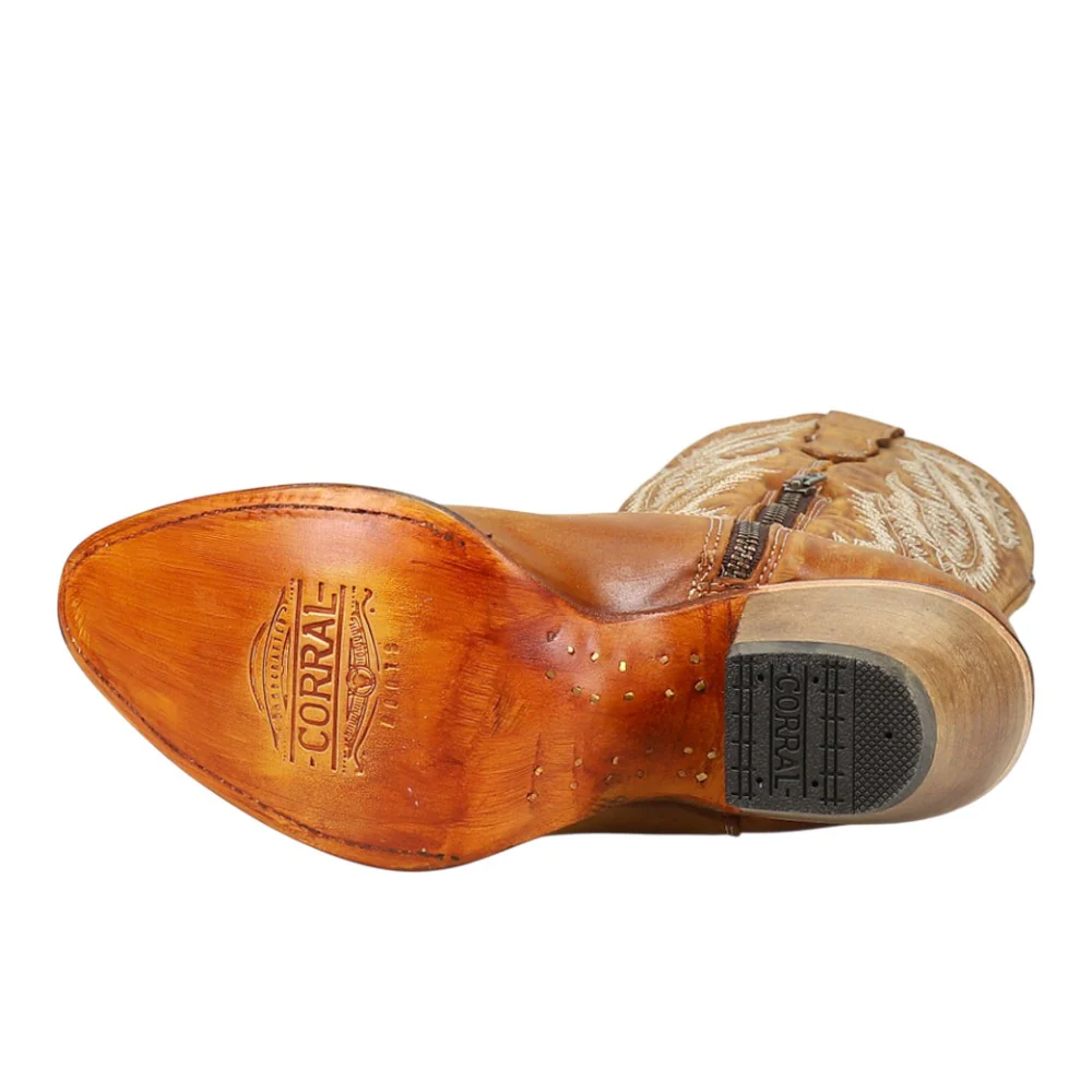 Gold Embroidery Round Toe Pull On Cowboy Boots - Image 5
