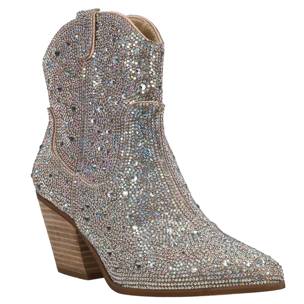Harlow Rhinestone Pointed Toe Cowboy Booties - Image 2