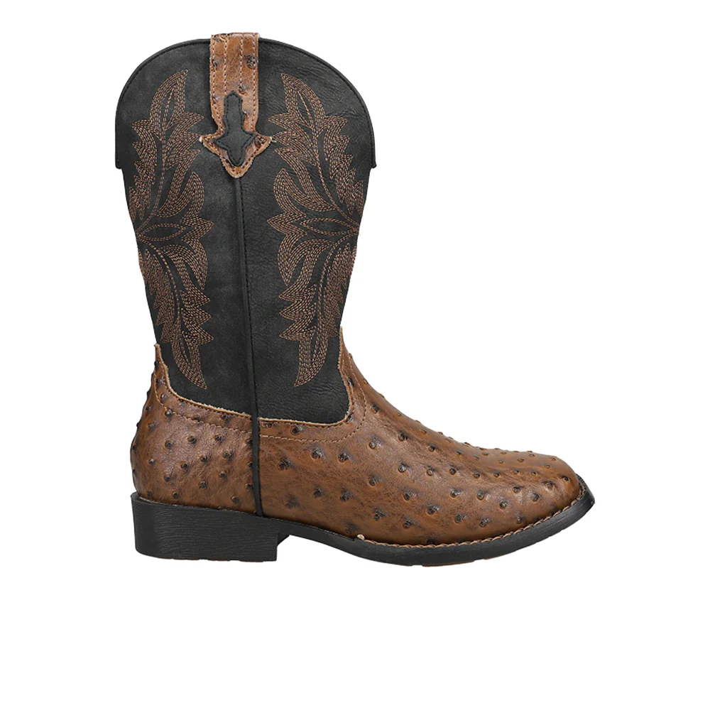 Jed Ostrich Square Toe Cowboy Boots (Big Kid)