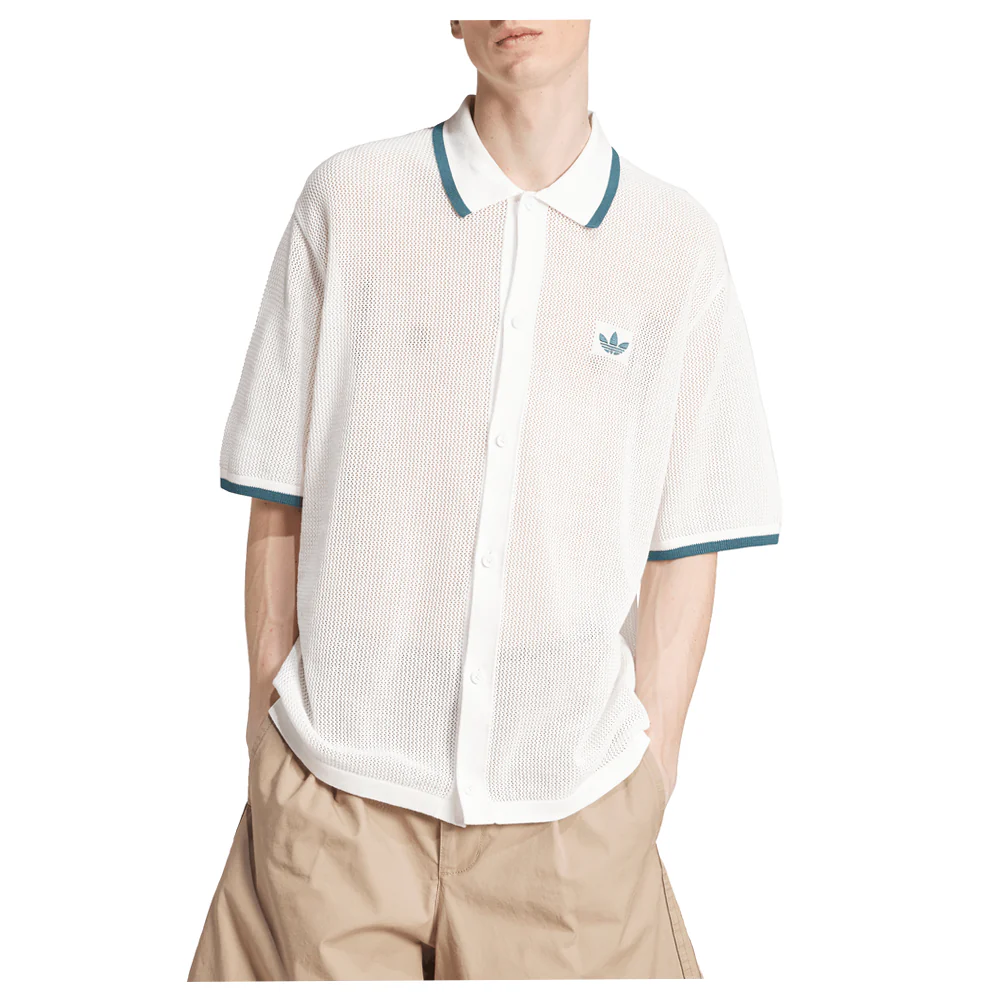 Knitted Collared Short Sleeve Button Up Shirt - Image 2