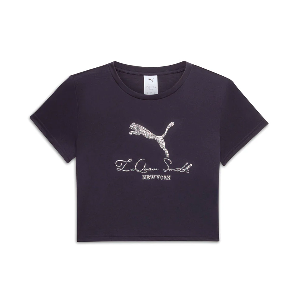 Laquan Smith Graphic Rhinestone Baby Crew Neck Short Sleeve T-Shirt