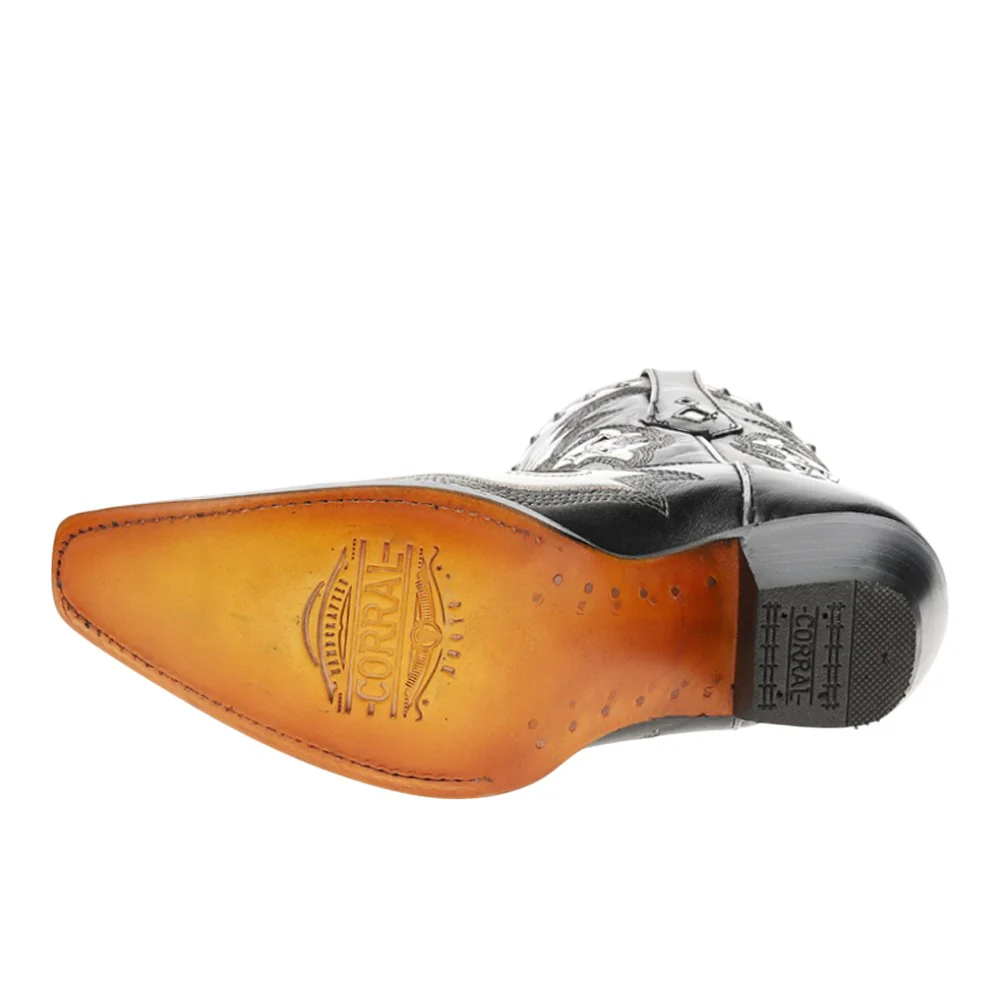 Laser Embroidered Studded Snip Toe Pull On Cowboy Boots - Image 5
