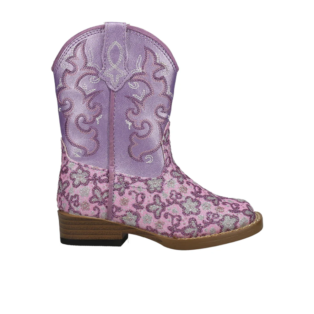 Lavender Glitter Floral Square Toe Cowboy Boots (Toddler)