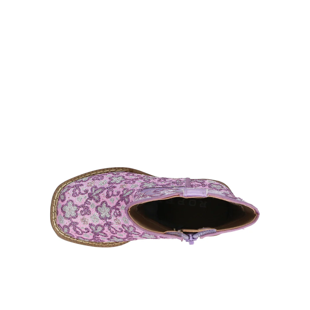 Lavender Glitter Floral Square Toe Cowboy Boots (Toddler) - Image 4