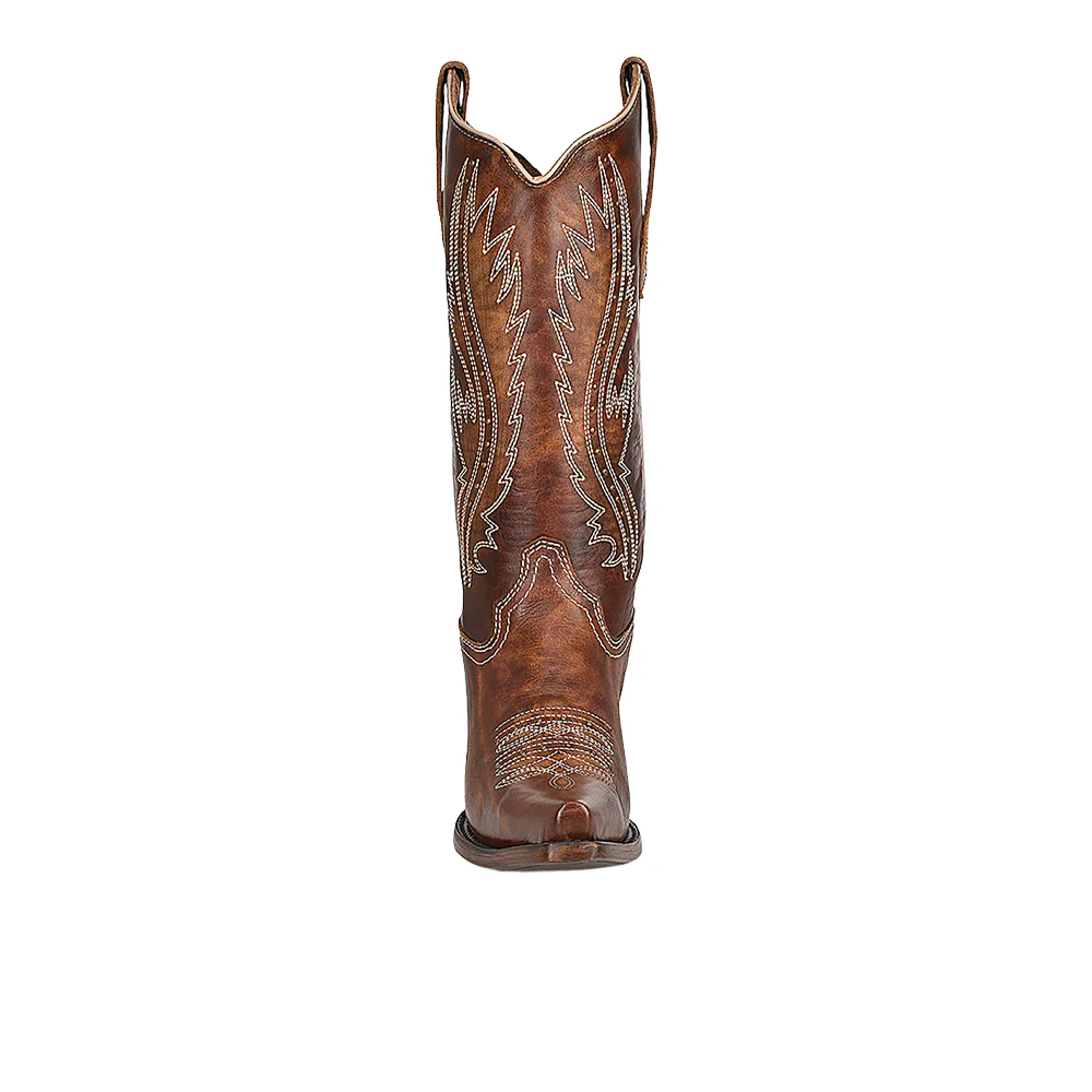 Tan Embroidered Studded Snip Toe Pull On Cowboy Boots - Image 3