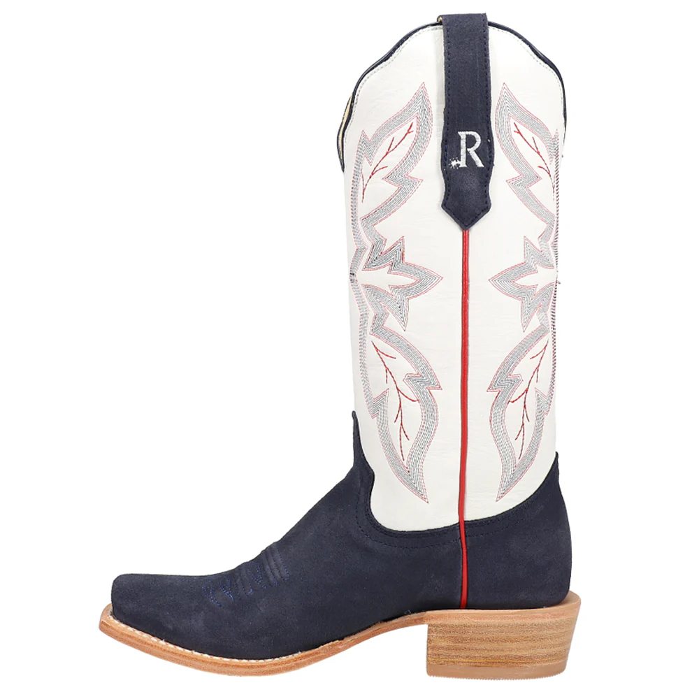 Midnight Blue Rough Out Embroidered Square Toe Cowboy Boots - Image 3