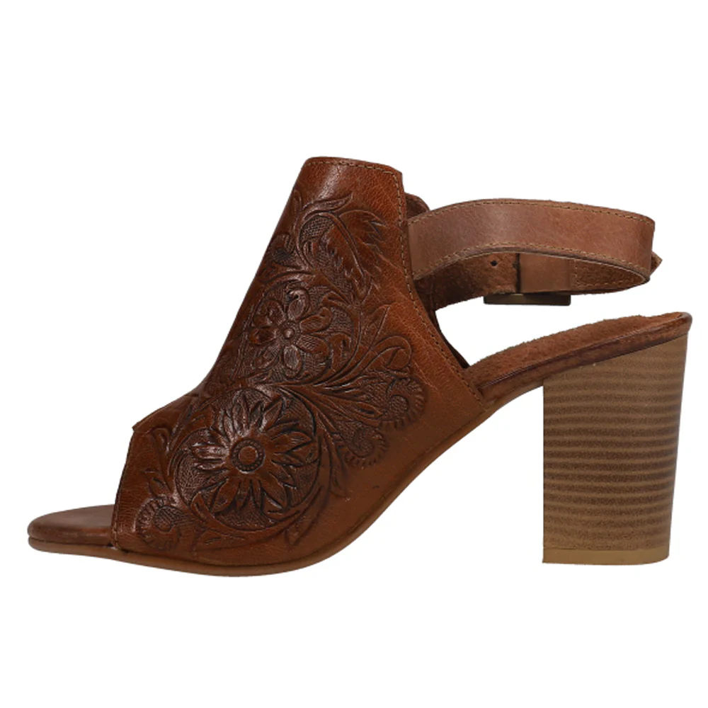 Mika Floral Embossed Block Heel Sandals - Image 3