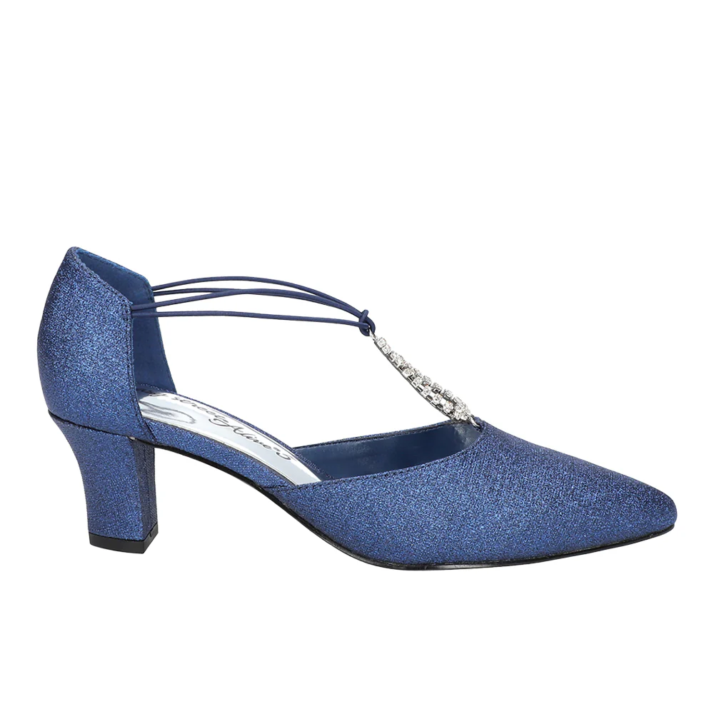 Moonlight Metallic Rhinestone Pointed Toe T Strap Pumps