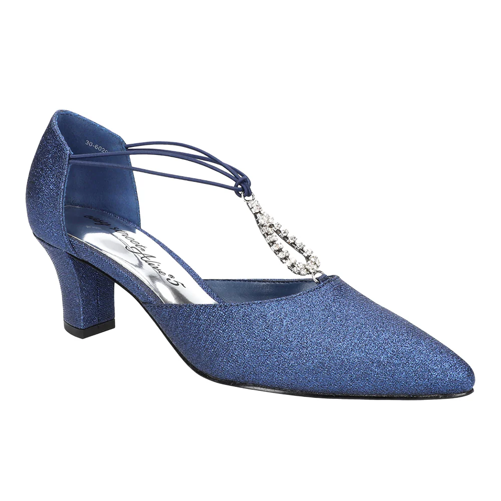 Moonlight Metallic Rhinestone Pointed Toe T Strap Pumps - Image 2