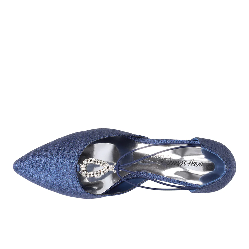 Moonlight Metallic Rhinestone Pointed Toe T Strap Pumps - Image 4