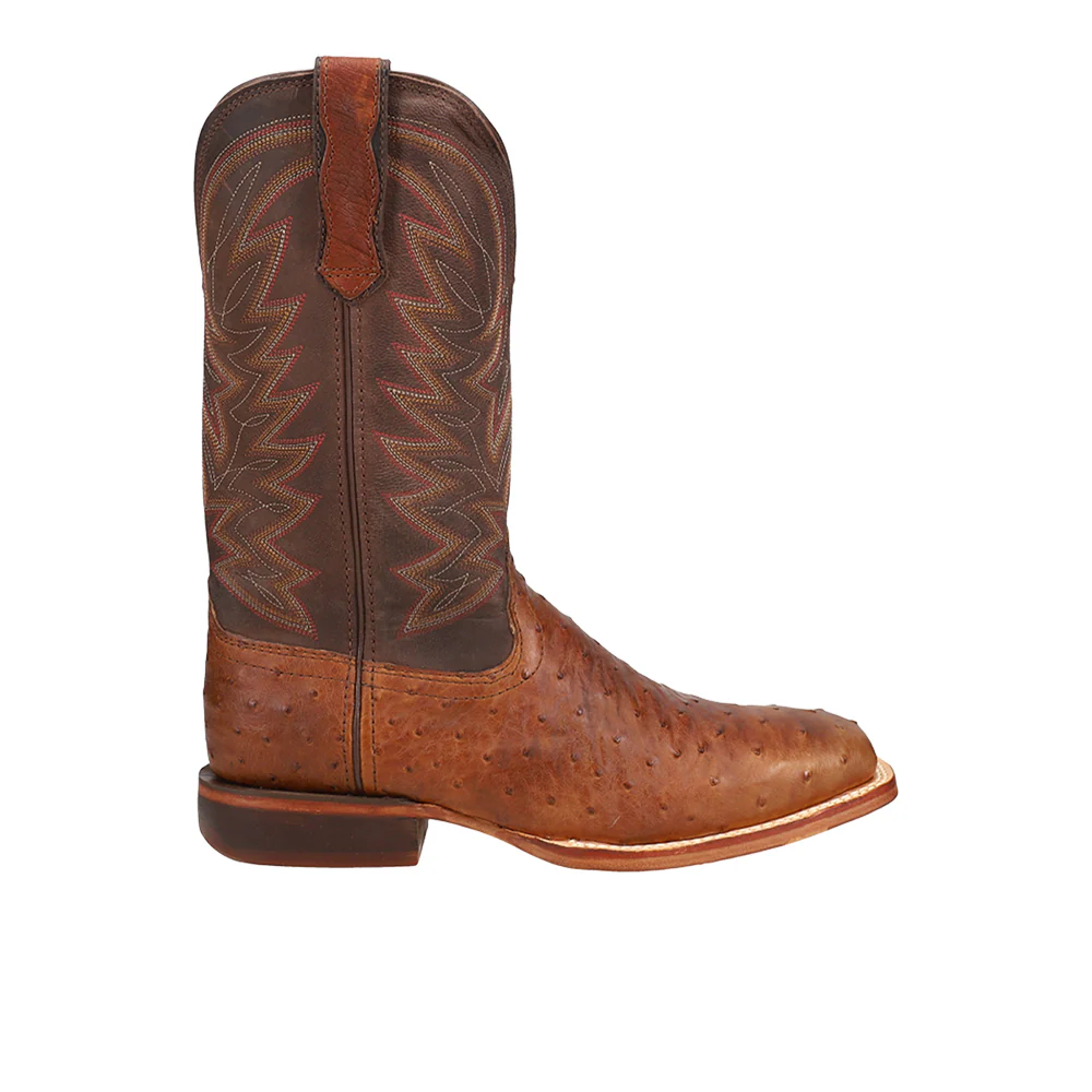 Full Quill Ostrich Embroidered Square Toe Pull On Cowboy Boots