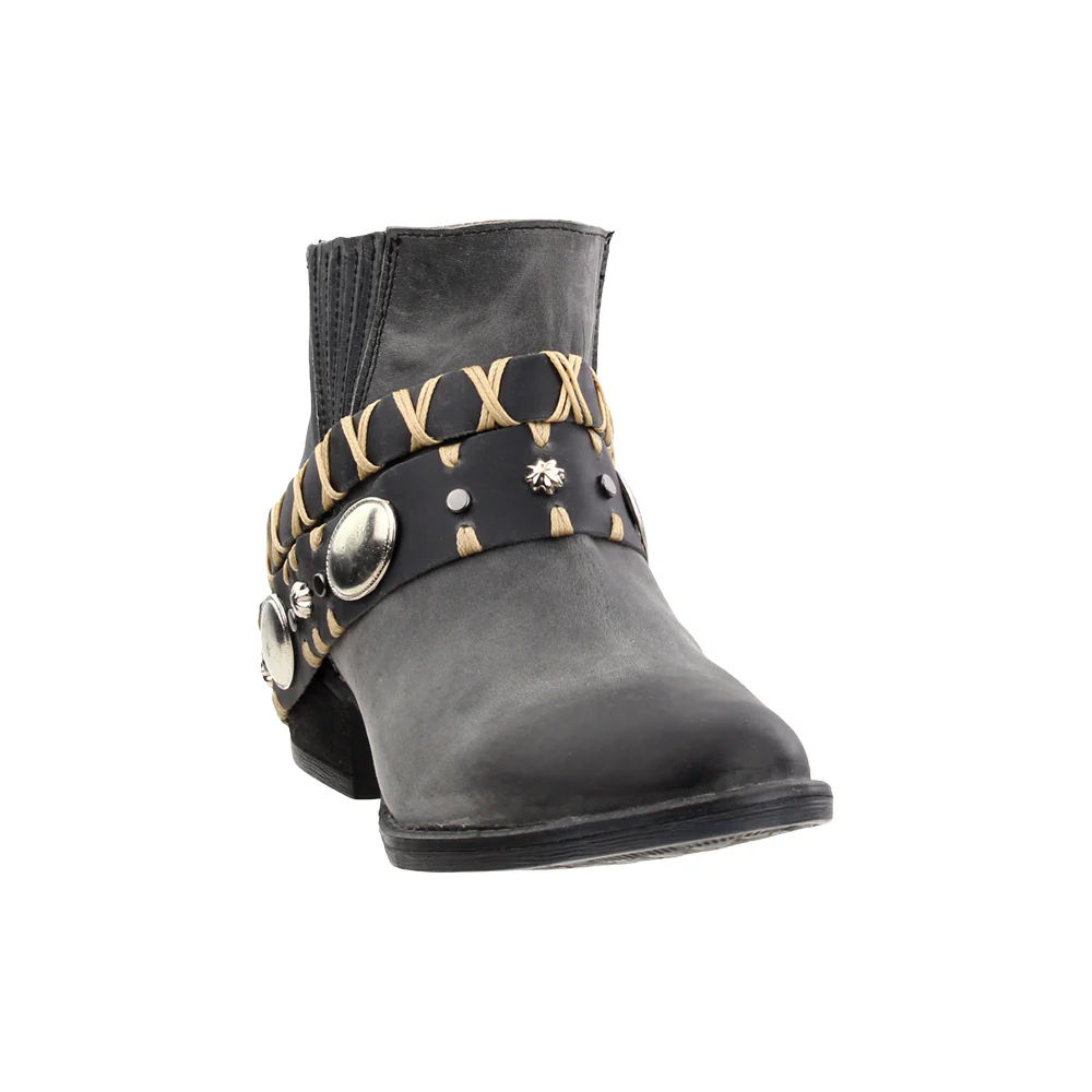 Studded Round Toe Pull On Cowboy Booties - Image 2