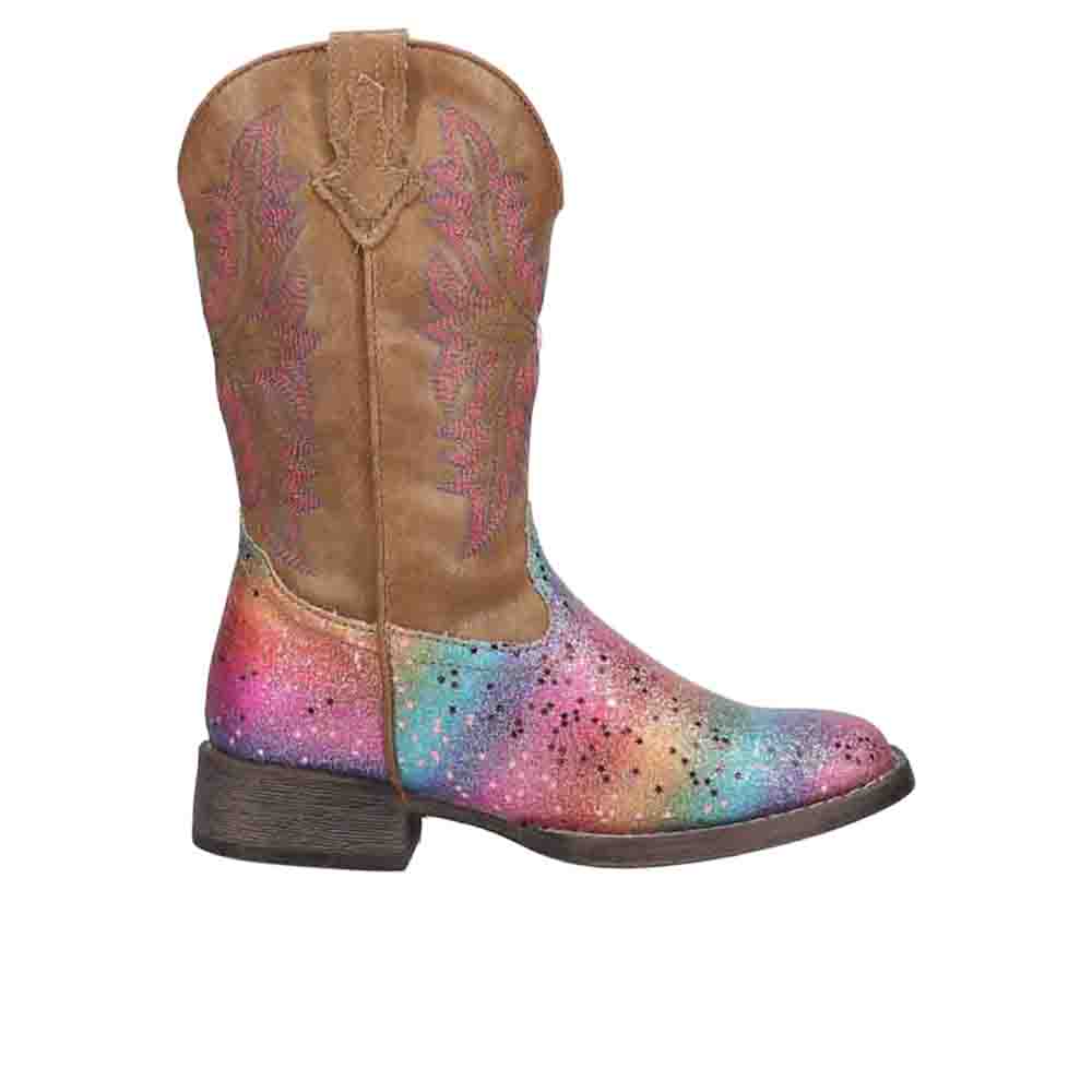 Rainbow Glitter Square Toe Cowboy Boots (Little Kid)