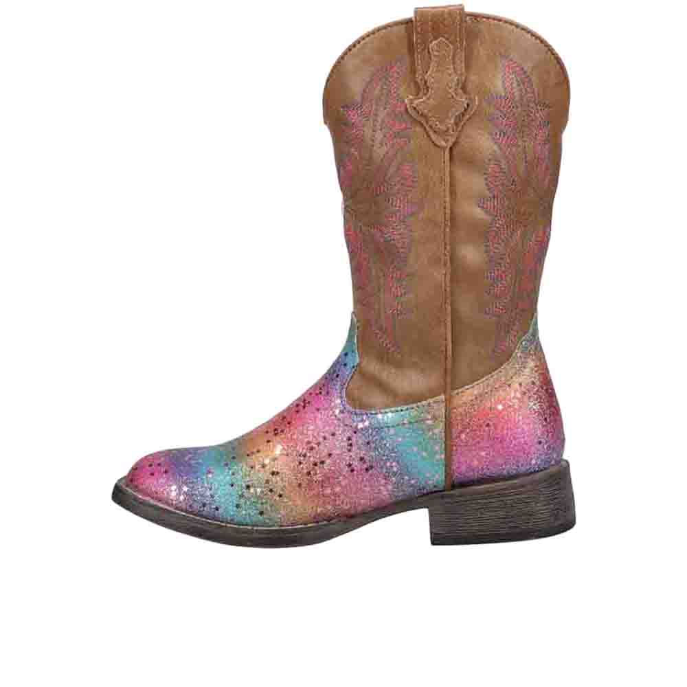 Rainbow Glitter Square Toe Cowboy Boots (Little Kid) - Image 3
