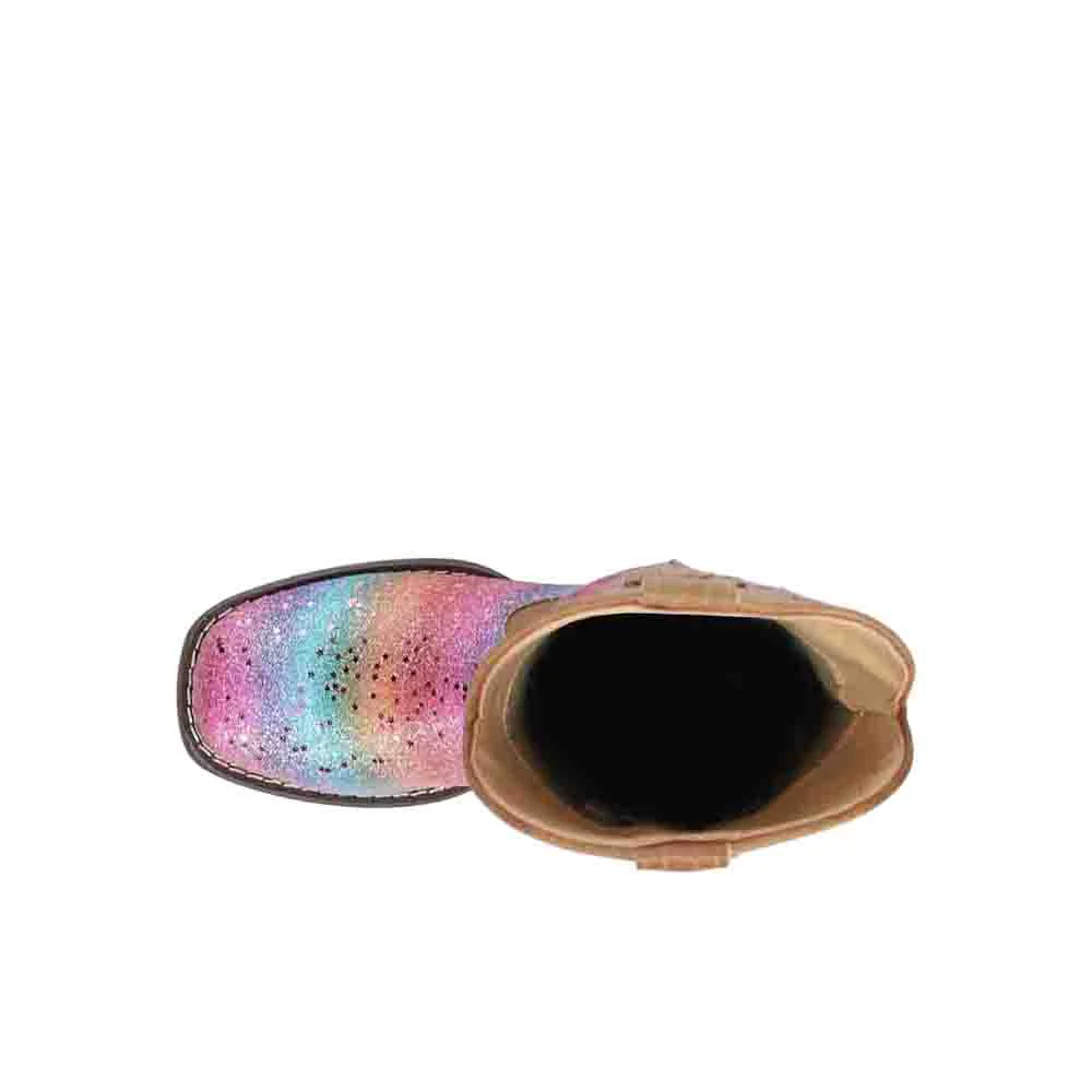 Rainbow Glitter Square Toe Cowboy Boots (Little Kid) - Image 4