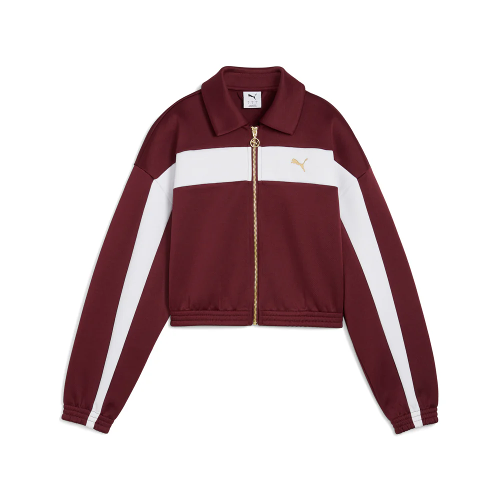 Relaxed Cropped Embroidered Full Zip Track Jacket