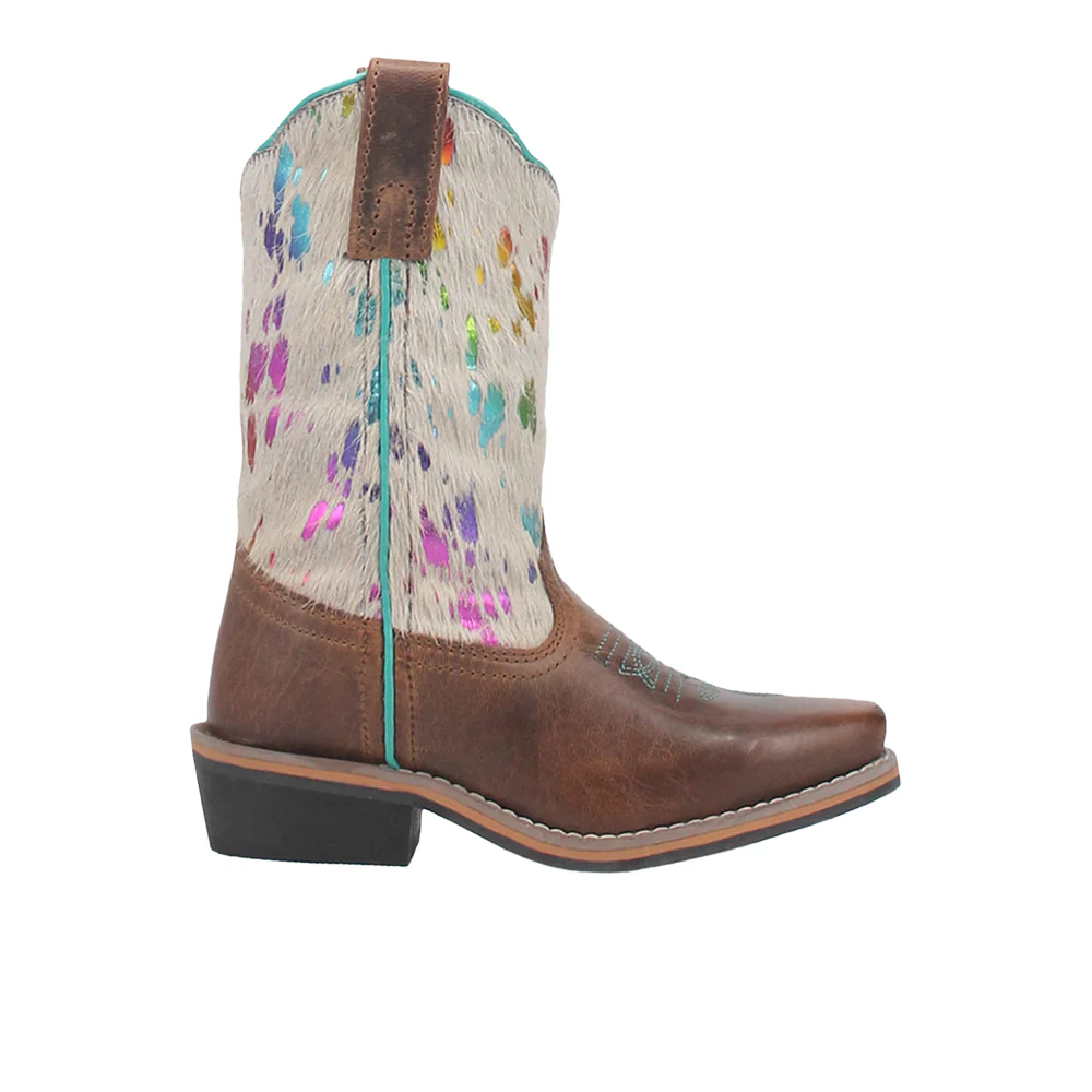 Rumi Cow Metallic Square Toe Cowboy Boots (Big Kid)