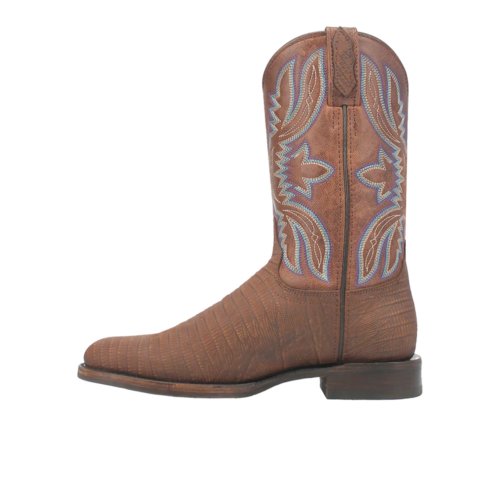 Saw Buck Embroidered Lizard Print Round Toe Cowboy Boots - Image 3