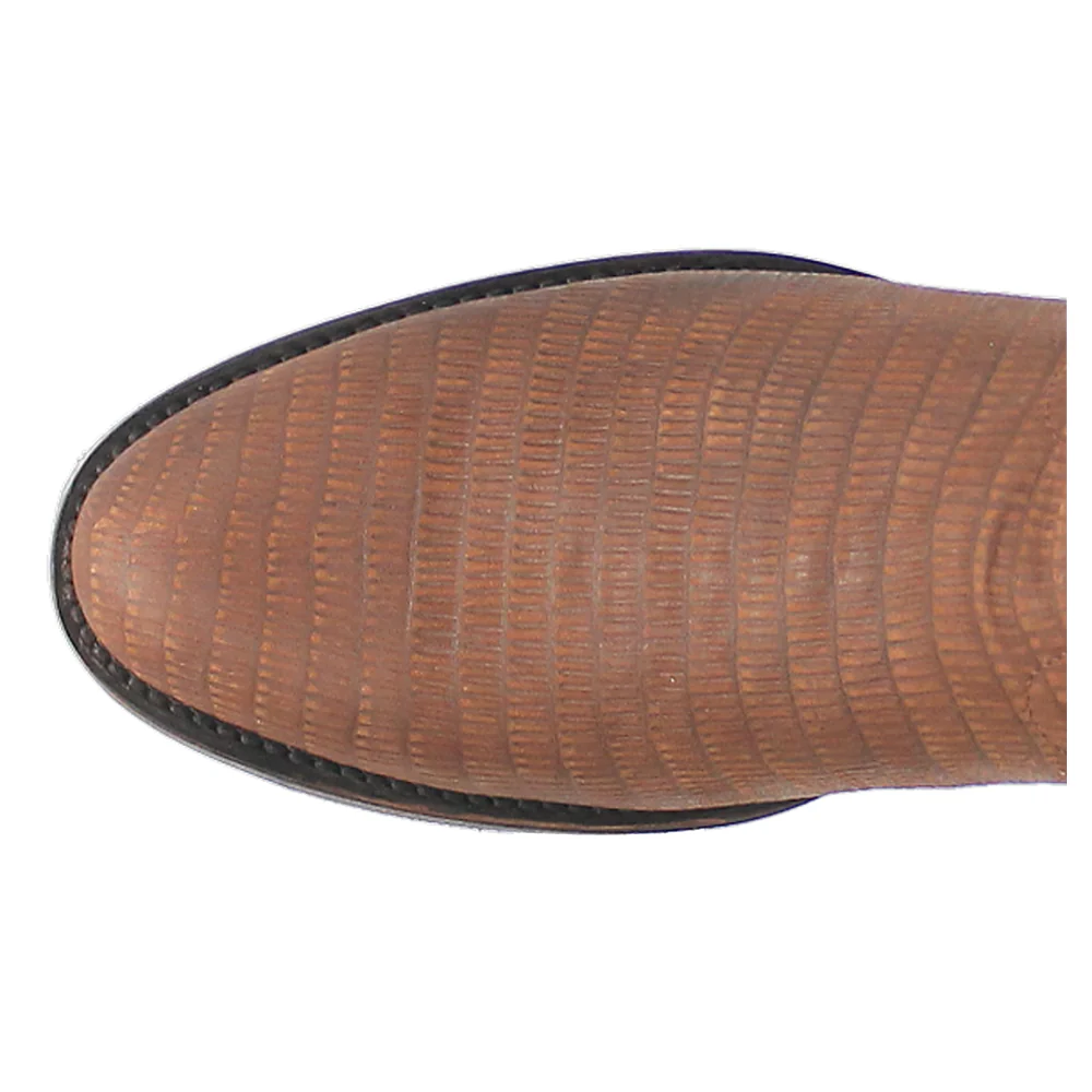 Saw Buck Embroidered Lizard Print Round Toe Cowboy Boots - Image 4