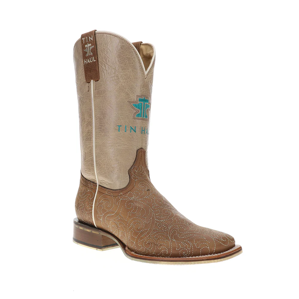Scrollwork Floral Embroidered Square Toe Pull On Cowboy Boots - Image 2
