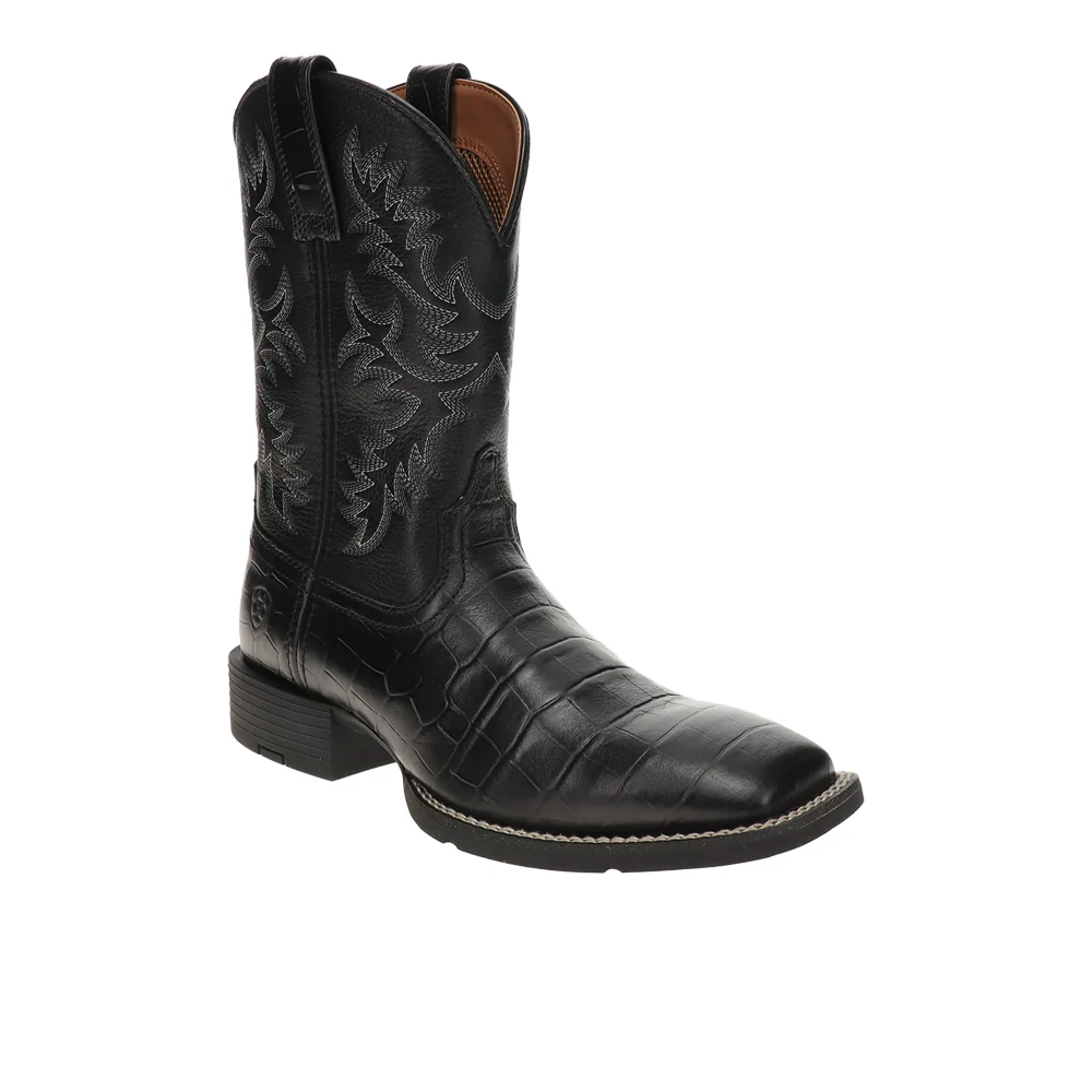 Sport Latigo Croc Wide Square Toe Pull On Cowboy Boots - Image 2