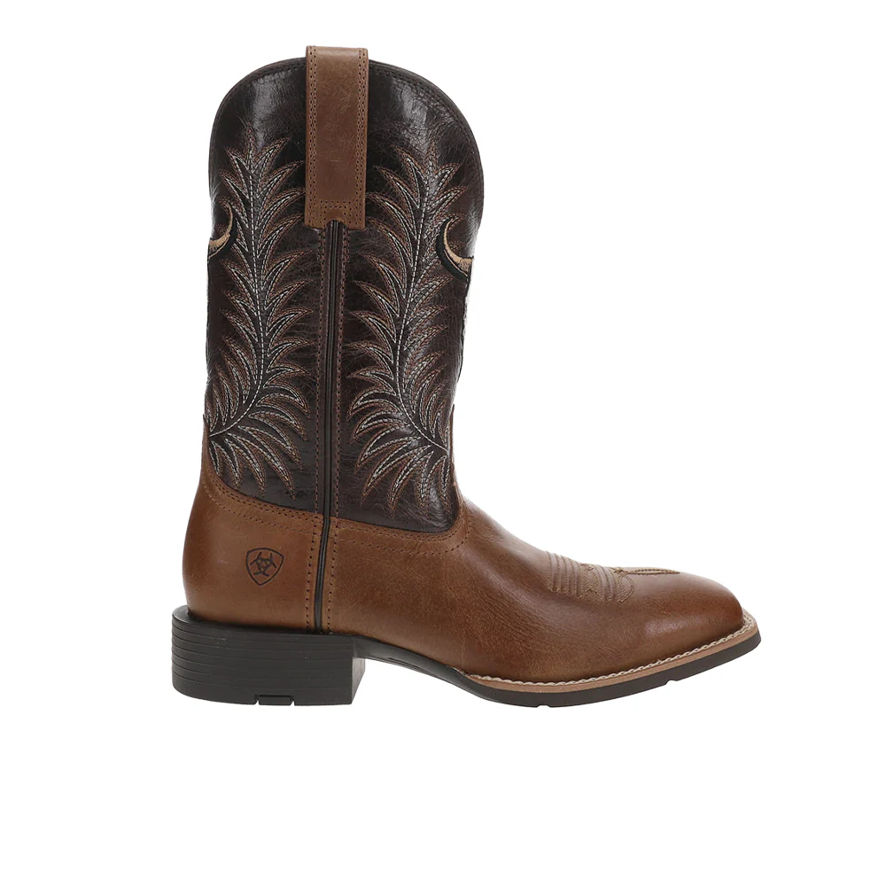 Sport Steer Skull Embroidered Square Toe Pull On Cowboy Boots