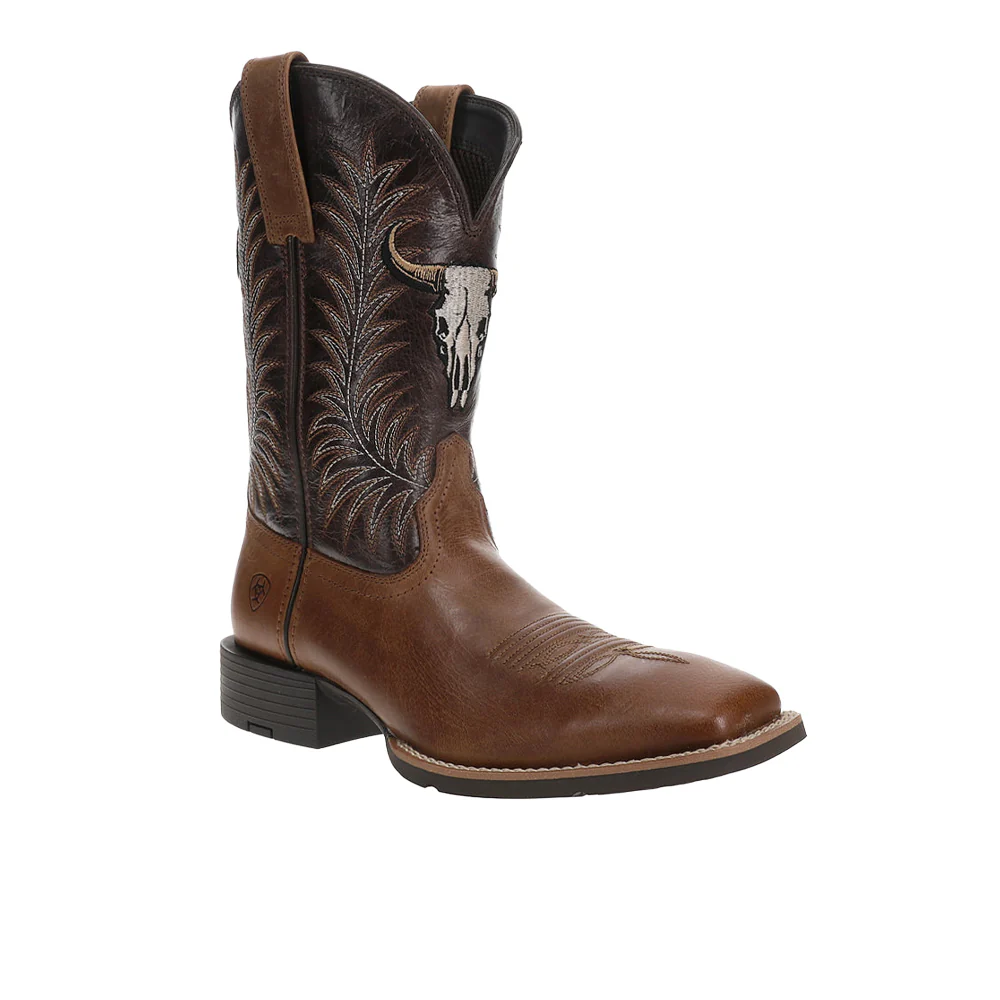 Sport Steer Skull Embroidered Square Toe Pull On Cowboy Boots - Image 2