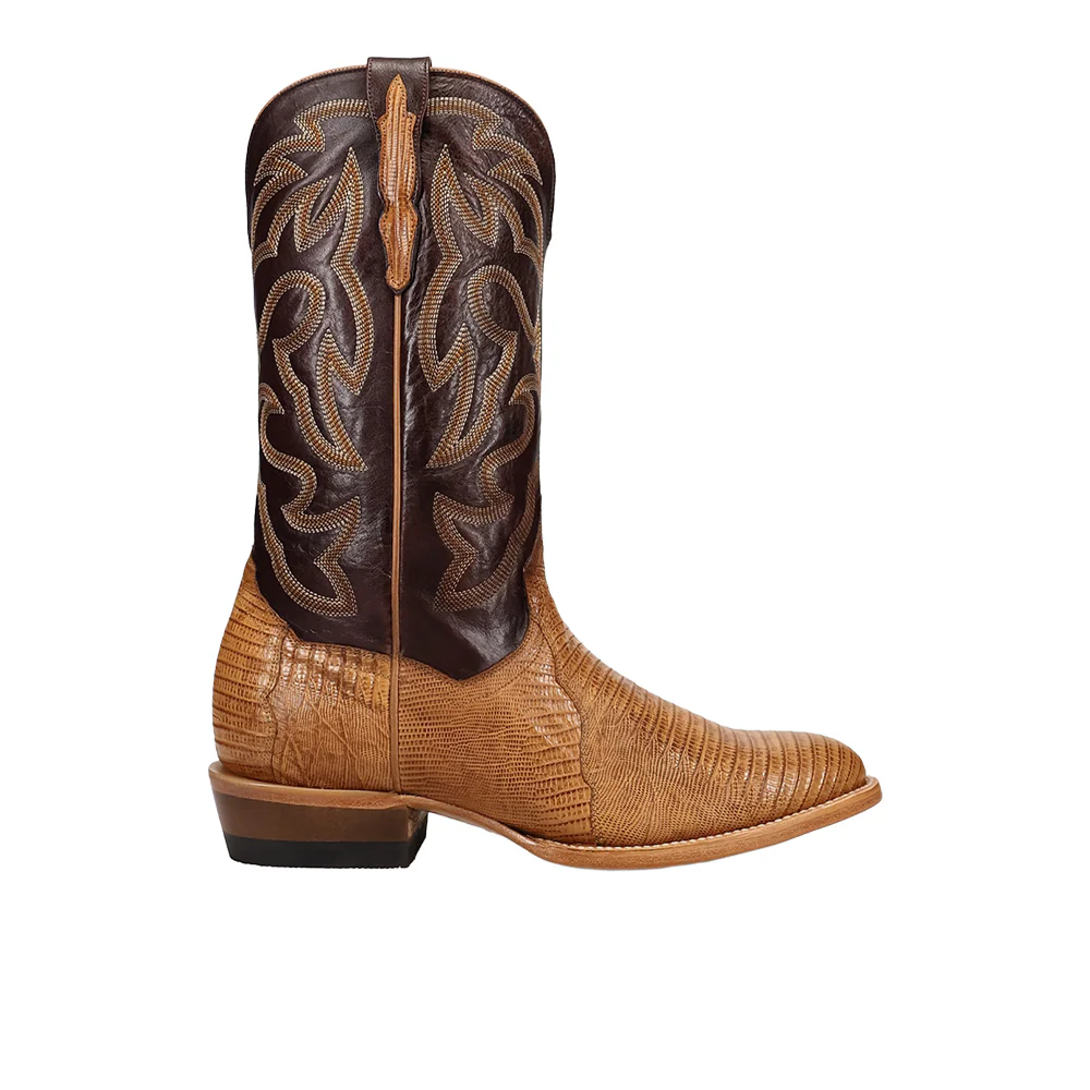 Spurline Teju Lizard Round Toe Pull On Cowboy Boots