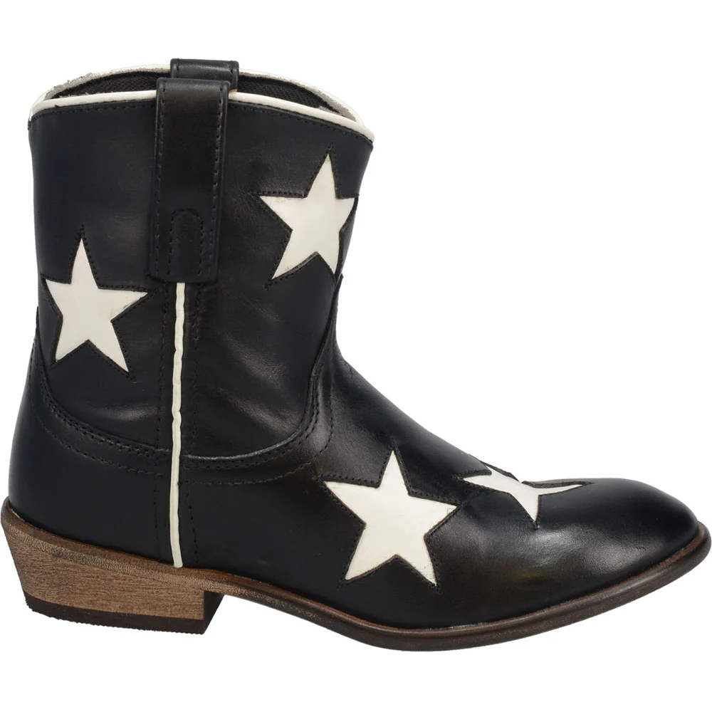 Star Tooled-Inlay Round Toe Pull On Cowboy Boots