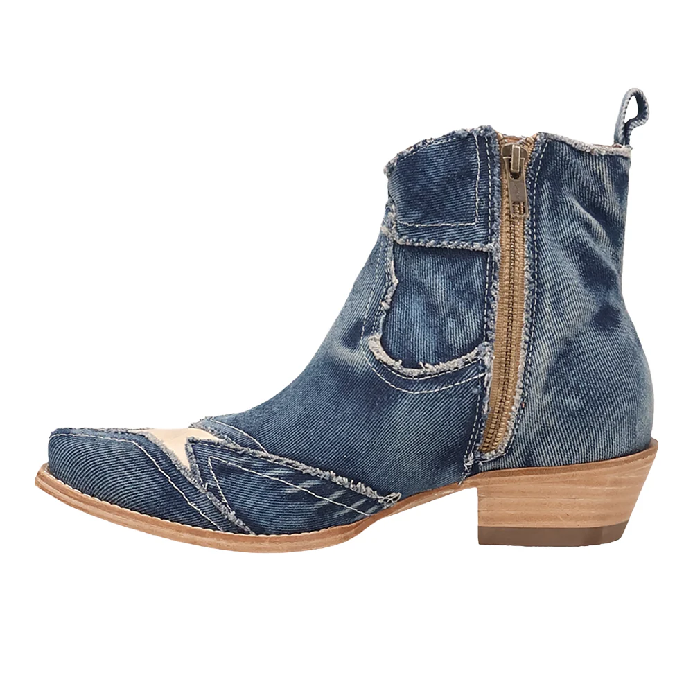 Stardust Denim Overlay Zippered Snip Toe Cowboy Booties - Image 3