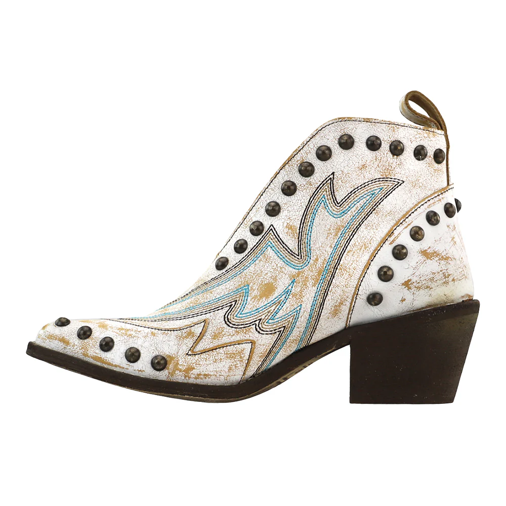 Studded Embroidered Pointed Toe Pull On Cowboy Booties - Image 3
