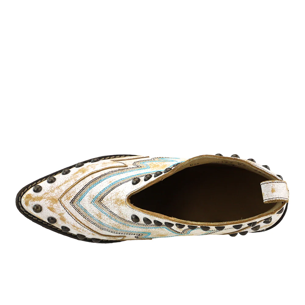 Studded Embroidered Pointed Toe Pull On Cowboy Booties - Image 4