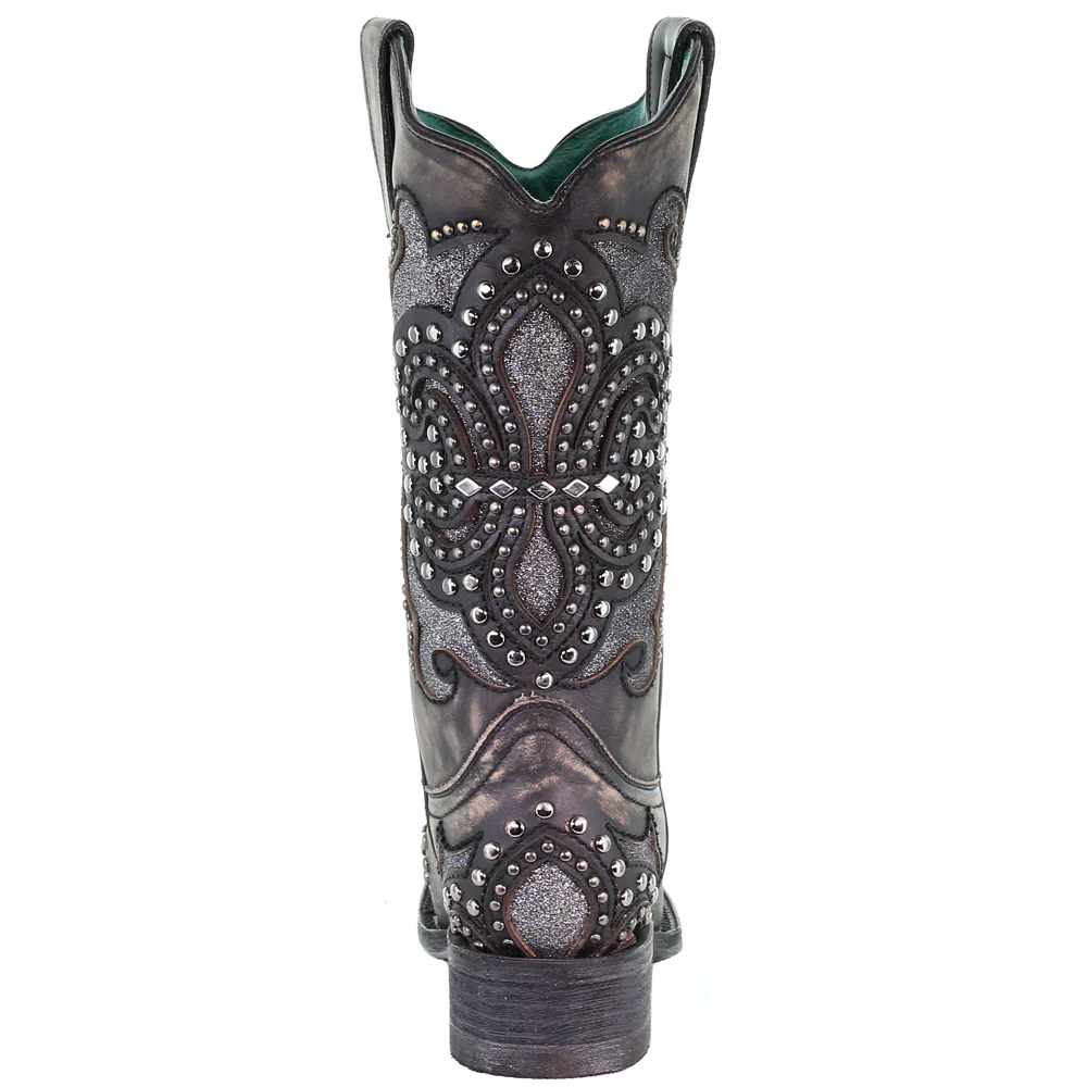 Glitter Studded Tooled Inlay Snip Toe Cowboy Boots - Image 3