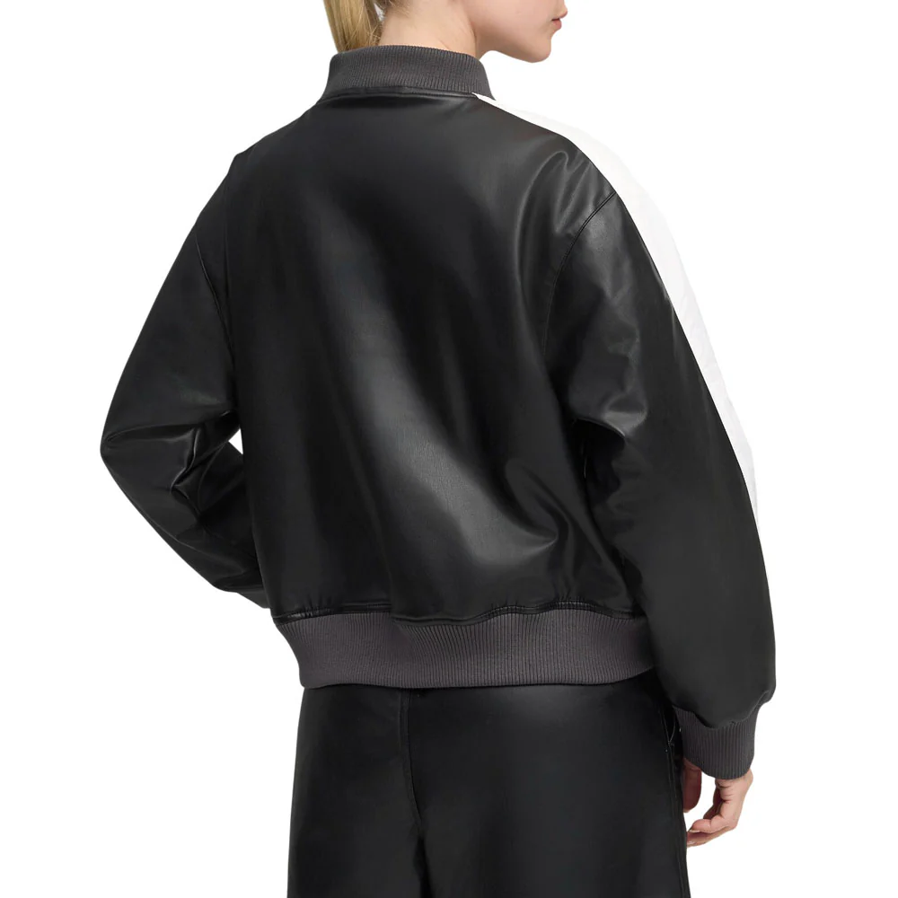 T7 Pleather Bomber Full Zip Jacket - Image 4