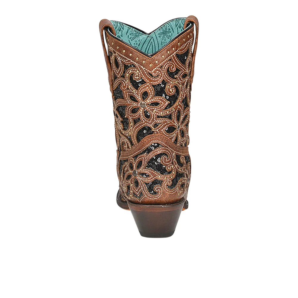 Tan Glitter Inlay Studded Snip Toe Cowboy Booties - Image 4