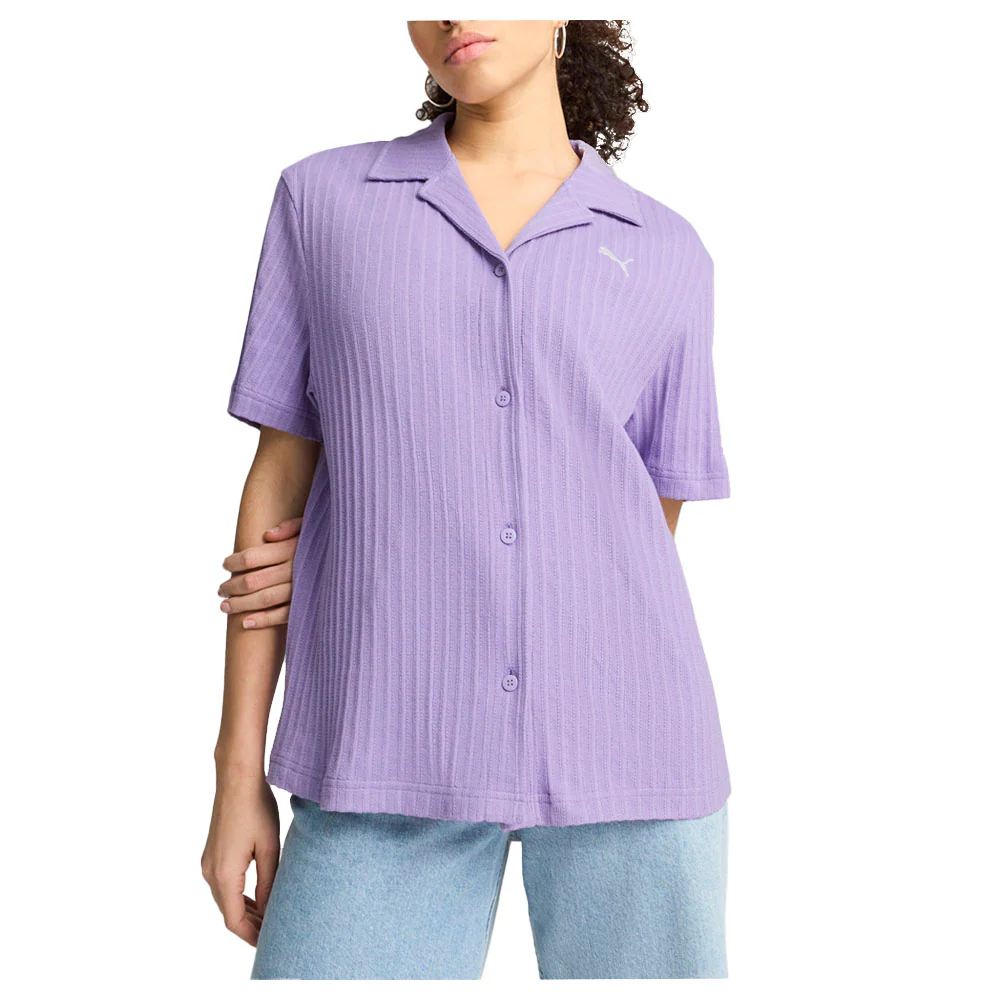 Wardrobe Essentials Pointelle Short Sleeve Button Up Shirt