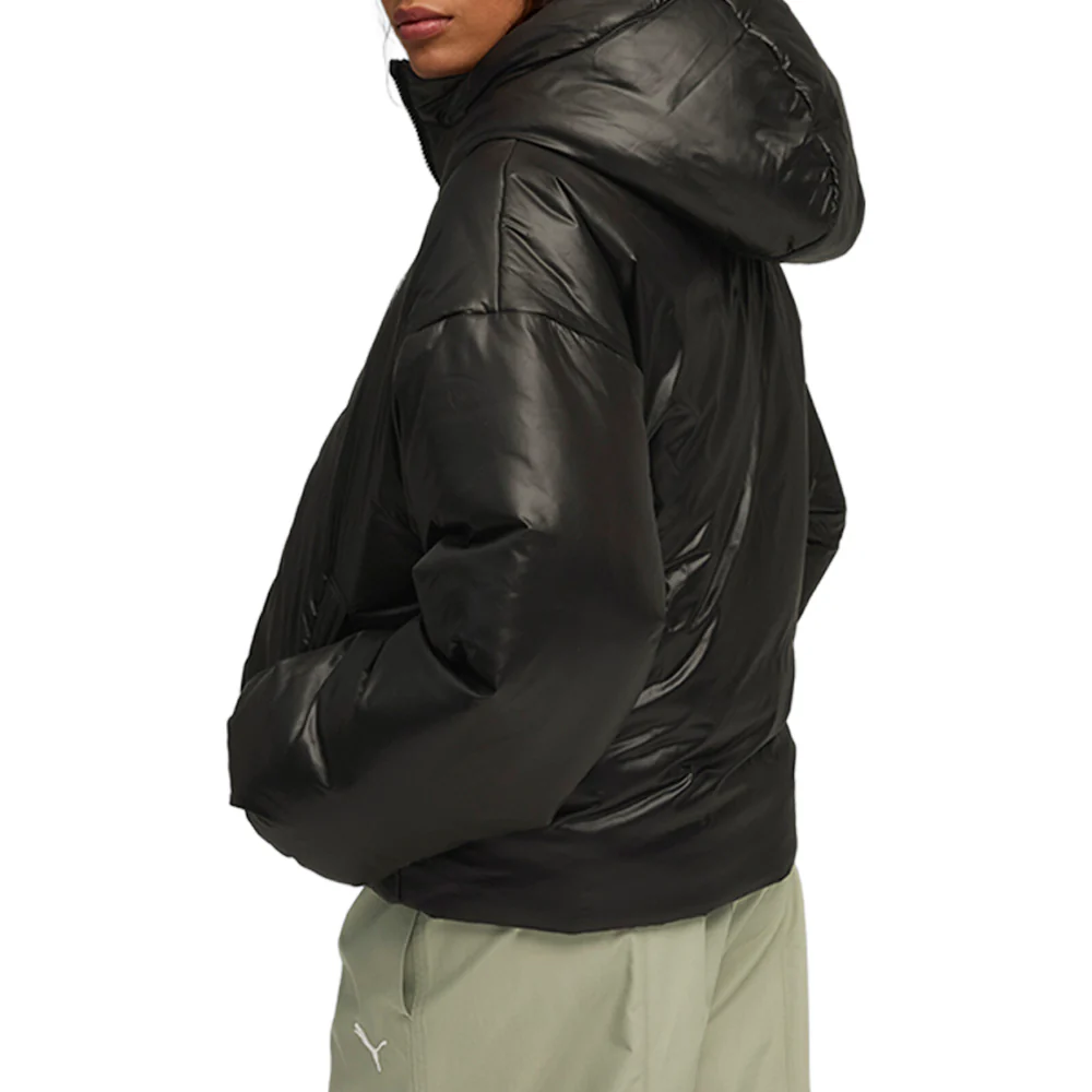 Wardrobe Essentials Shiny Hooded Padded Full Zip Jacket - Image 5