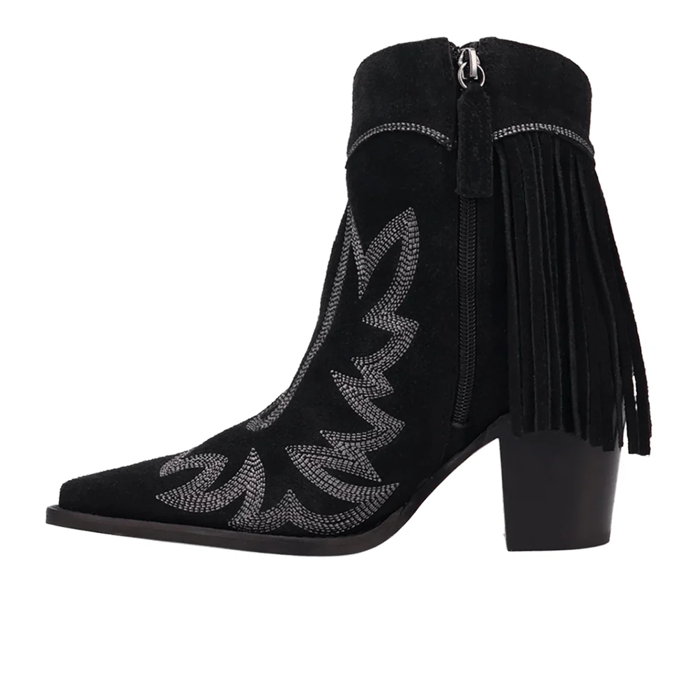 Wild Sage Fringe Snip Toe Zippered Cowboy Booties - Image 3
