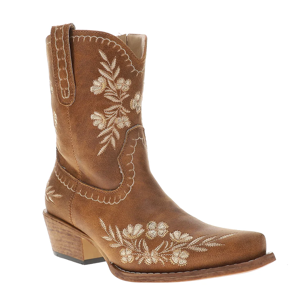 Wynona Floral Embroidered Snip Toe Cowboy Booties - Image 2